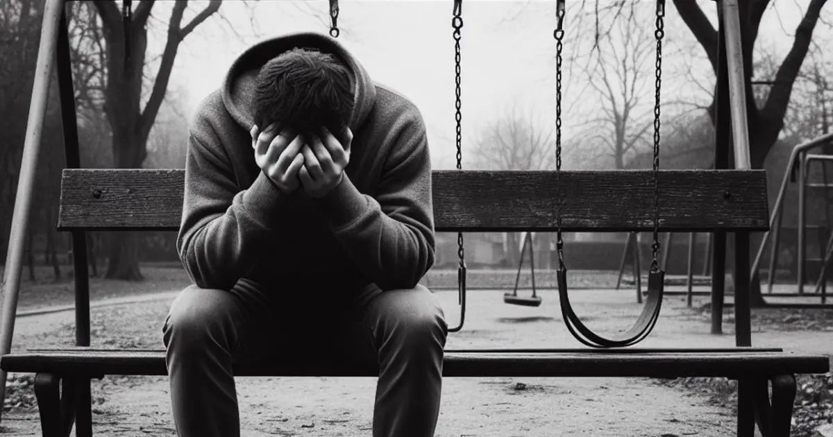 чоловік плаче на дитячому майданчику