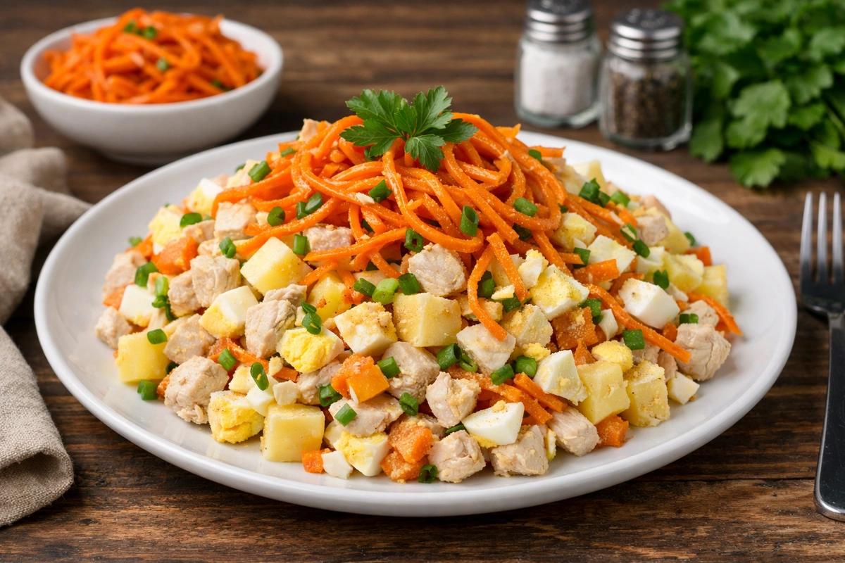 М’ясний салат: рецепт із куркою та корейською морквою