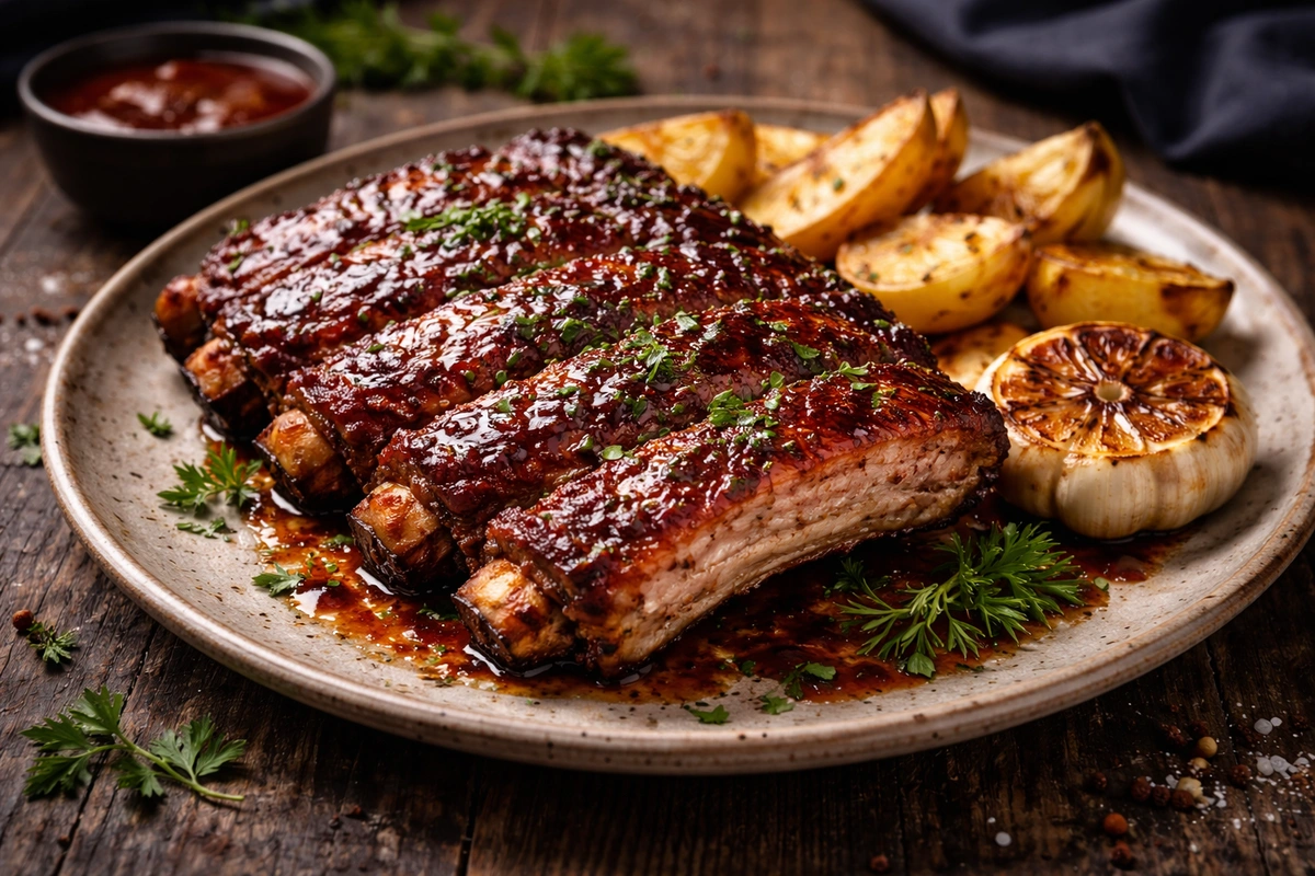 Свинячі ребра на тарілці