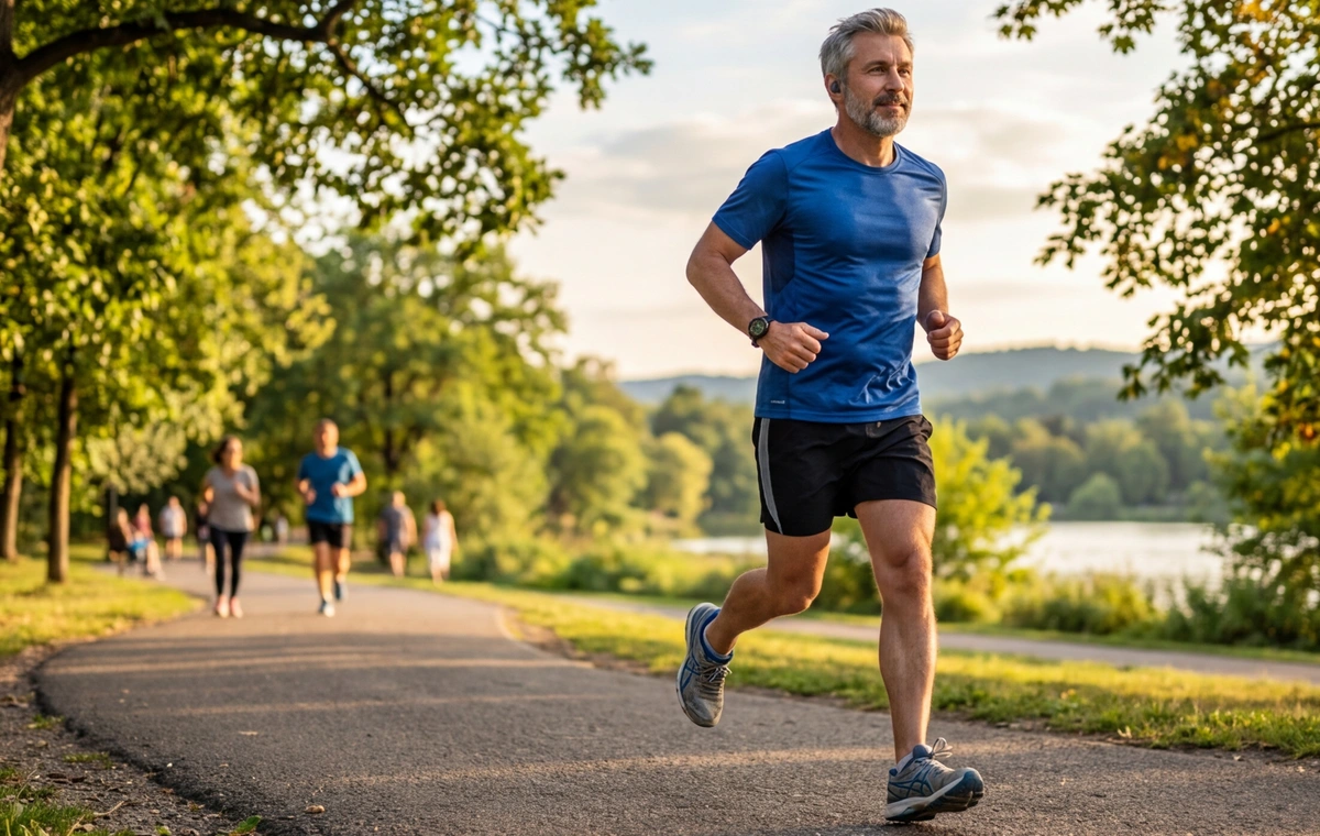 Мужчина на пробежке в парке
