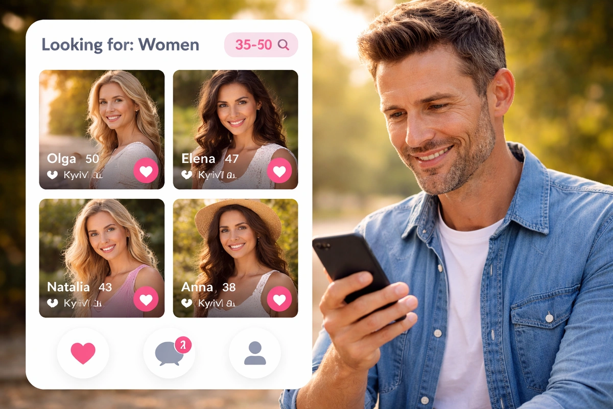 Мужчина рассматривает женщин на сайте знакомств