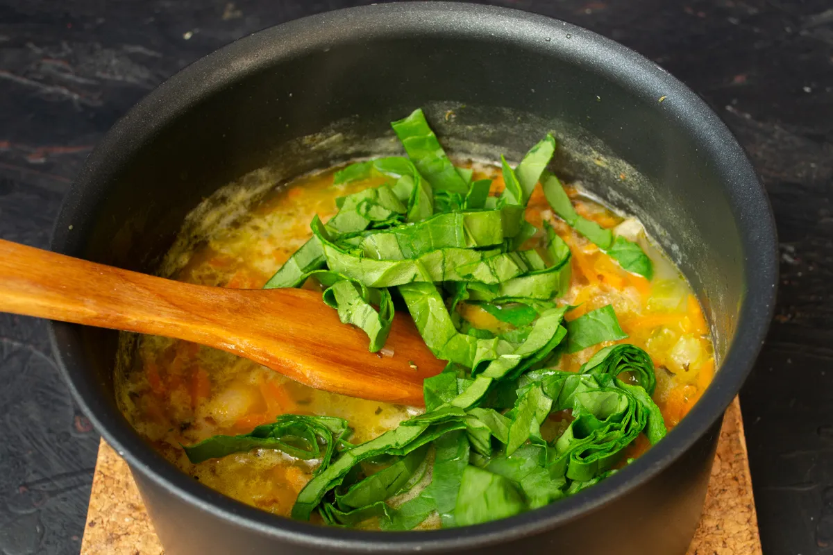 Кваслолевий суп зі шпинатом