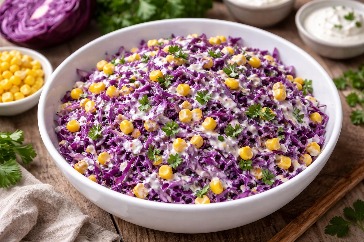 Салат із синьої капусти рецепт з кукурудзою та сметаною
