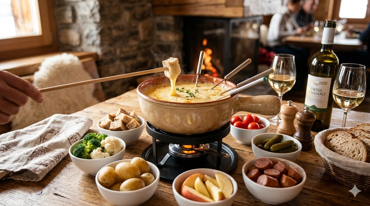 Сырное фондю на столе