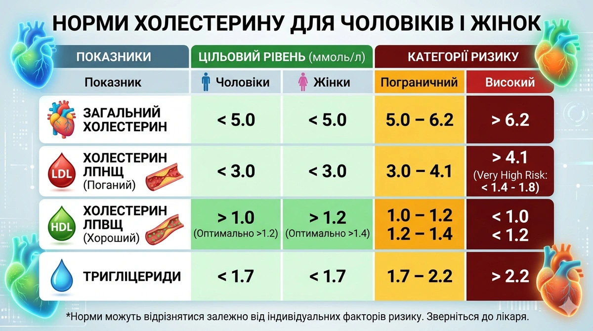 Таблиця норм холестерину