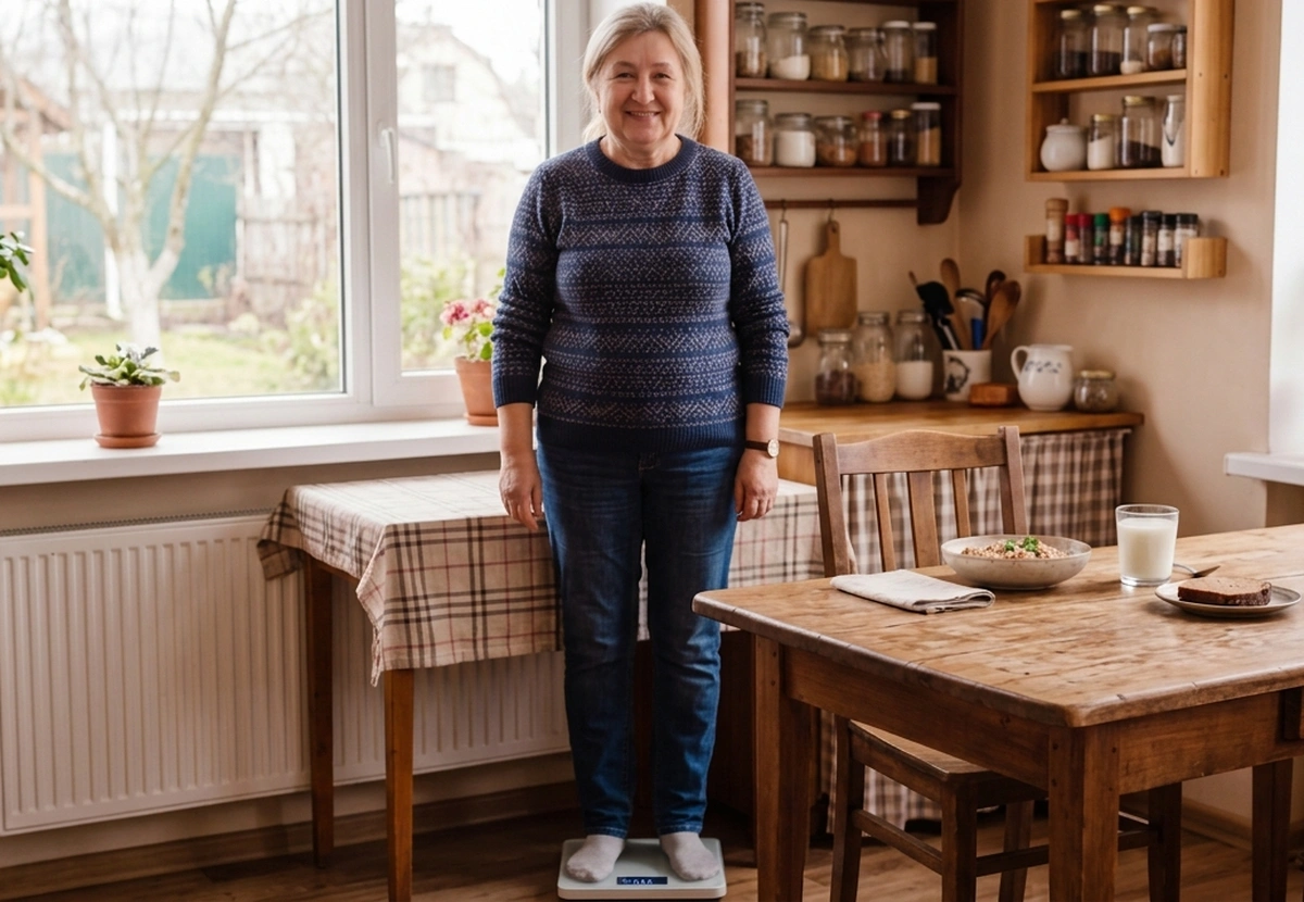 Женщина стоит на весах