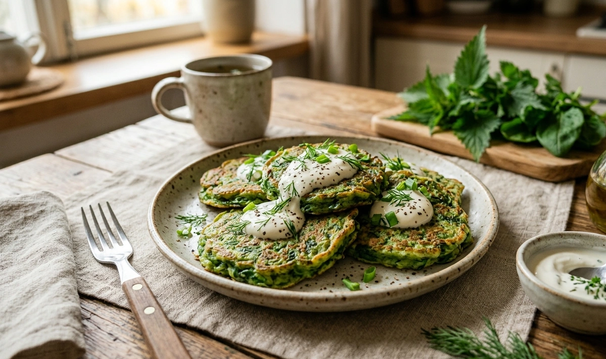 Зелені оладки з кропивою та шпинатом покроковий рецепт
