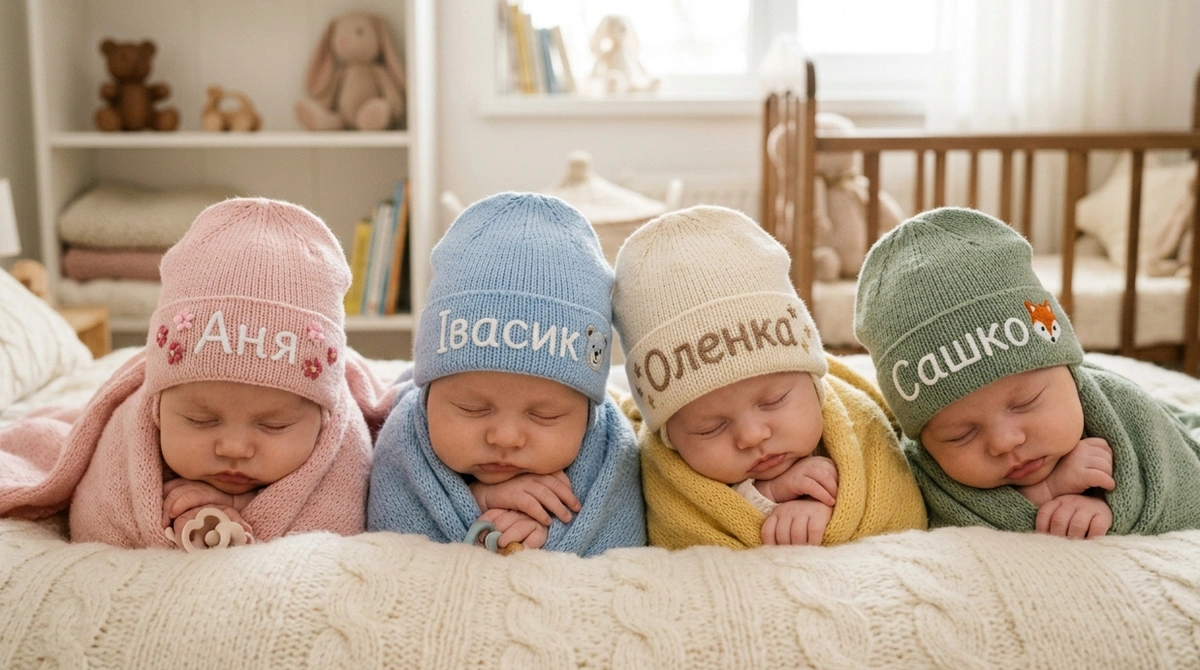 Немовлята в шапочках з іменами